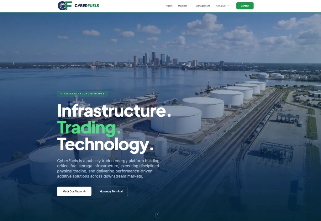 Homepage of the CyberFuels website built by Wavelength