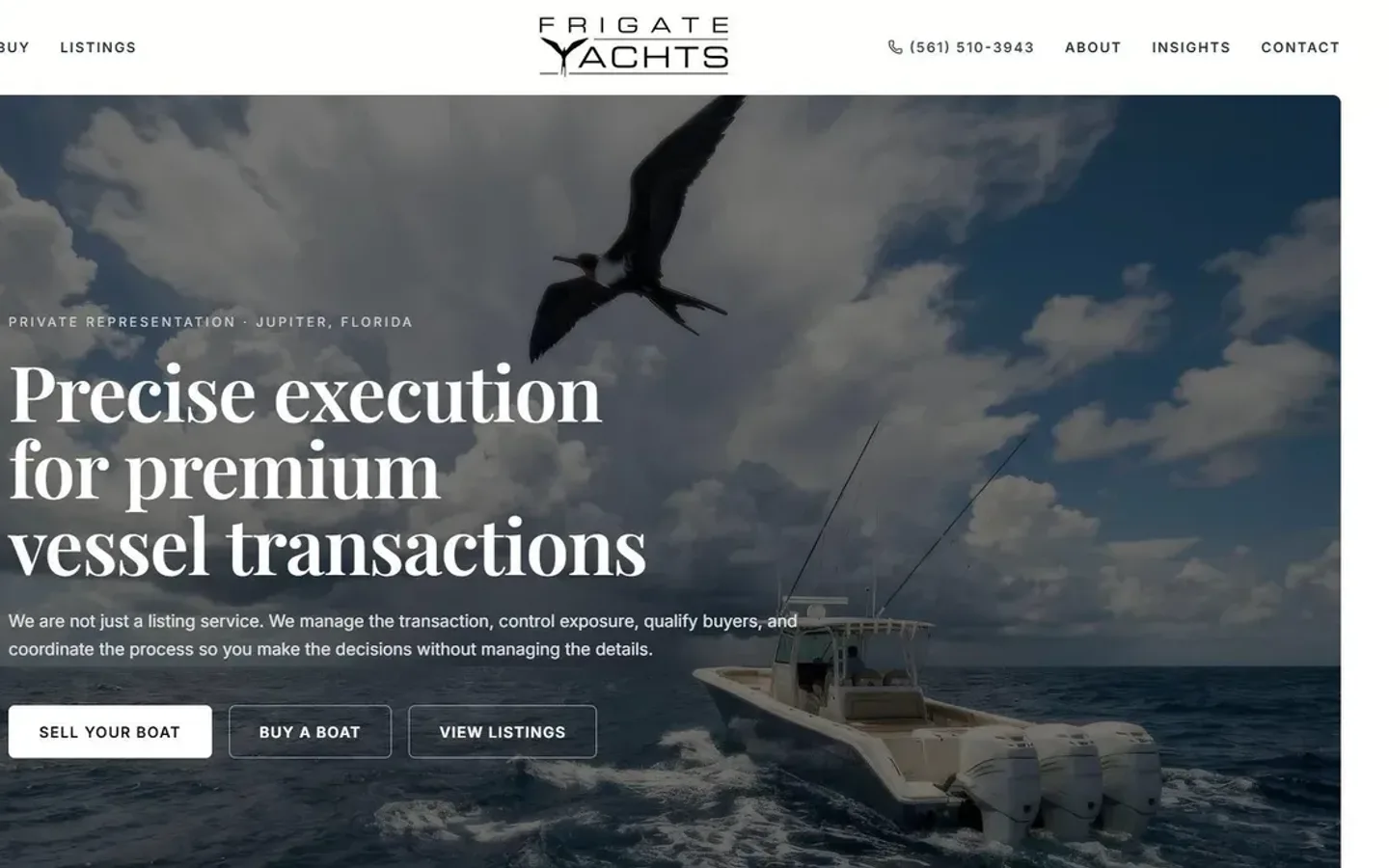 Homepage of the Frigate Yachts website built by Wavelength