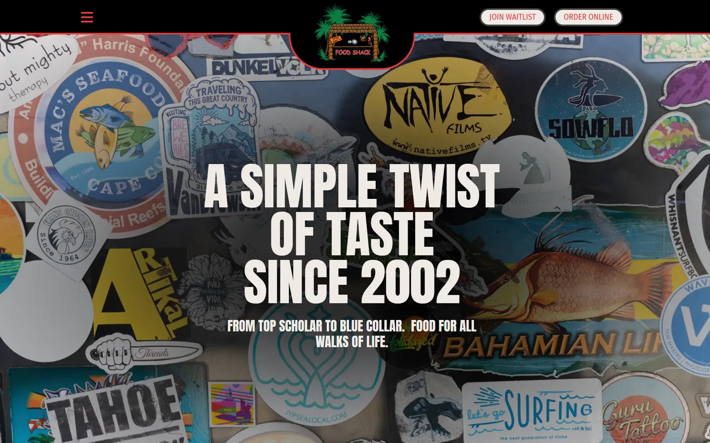 Homepage of the Food Shack website built by Wavelength