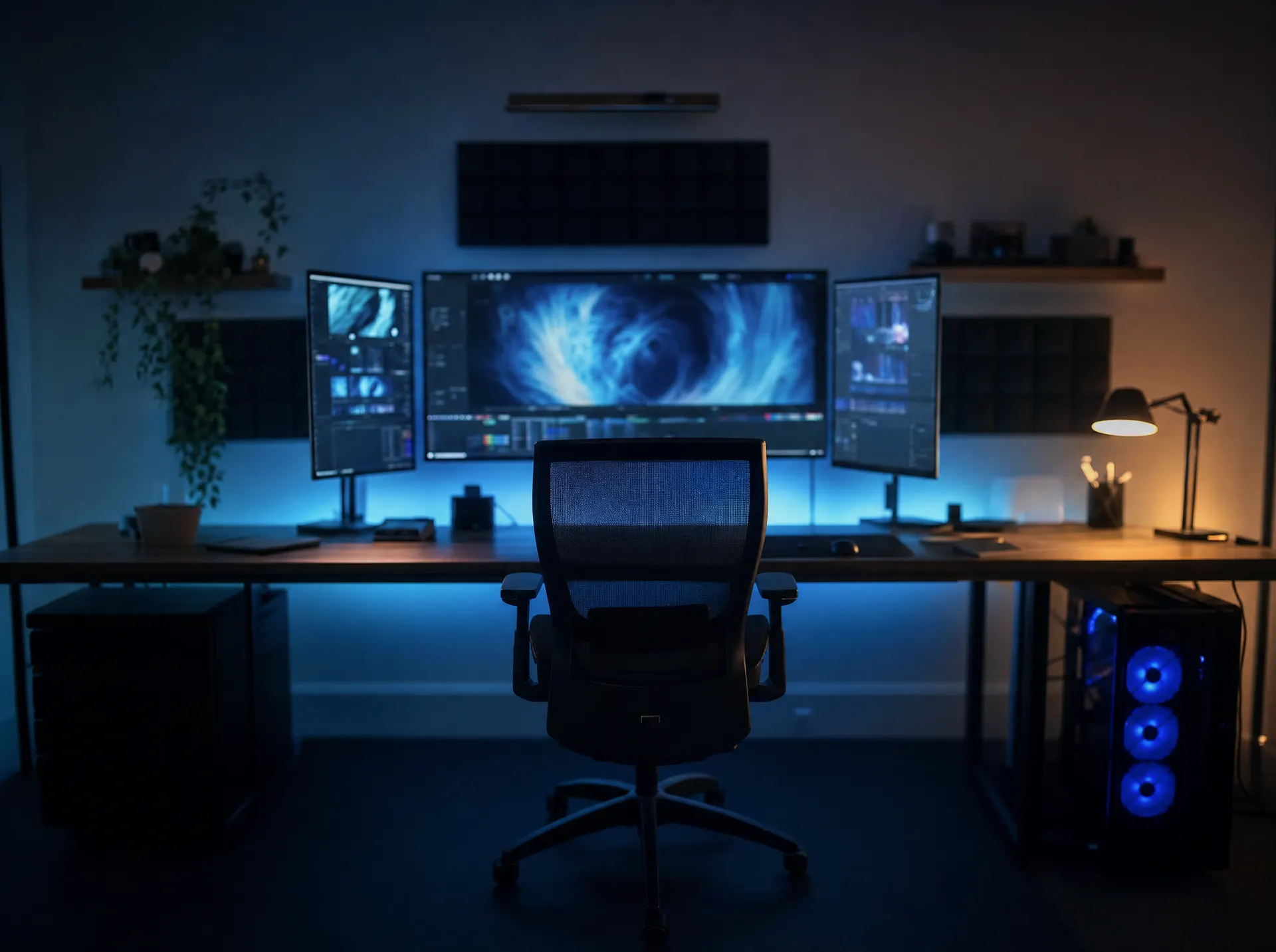 A Wavelength edit and build workstation lit in blue